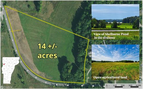 Wonderful 14 +/- acre Shelburne, Vermont land offering. Gently sloping open farm field that looks across the road to an establish riding stable and open fields. The southeast of the property provides views of Shelburne Pond. Residential power crosses...