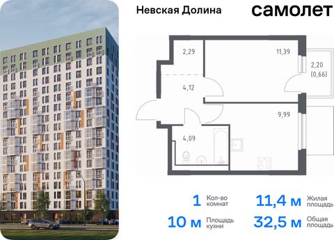 Продается 1-комн. квартира. Квартира расположена на 4 этаже 15 этажного монолитно-кирпичного дома (Корпус 1.3, Секция 2) в ЖК «Невская Долина» от группы «Самолет». «Невская Долина» - уютный квартал в скандинавском стиле рядом с набережной Невы. Наход...