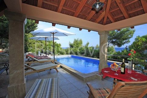 KORCULA, south side, swimming pool, 1st row stone house in the first row by the sea with an open view of Lastovo. On the ground floor there is a kitchen with dining area and fireplace, and a bathroom, and in front on the lower cascading terrace there...