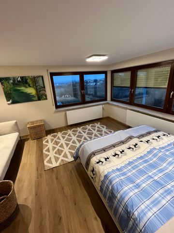 Fully furnished exklusiv one room appartement and lovely terrace with a nice view over the Allgäu and only 8 km to Friedrichshafen and 8 km distance to the lake Constance ,newly renovated with high quality designed kitchen ,fully equipped with oven, ...