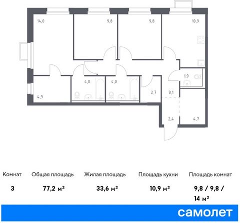 Продается 3-комн. квартира. Квартира расположена на 10 этаже 25 этажного монолитно-кирпичного дома (Корпус 1.1, Секция 1) в ЖК «Сабанеева 125» от группы «Самолет». В жилом комплексе «Сабанеева 125» вы ежедневно будете наслаждаться видами сопок. Холми...