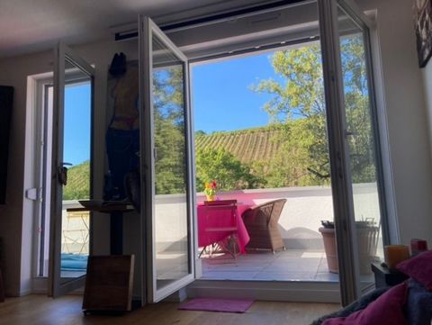 Schickes Appartement mit großer Dachterrasse mit Blick auf die Weinberge. Doppelbett (160cm) mit Tempurmatratze, hochwertige Küche mit Küchenblock, Parkettboden, begehbarer Kleiderschrank.