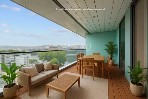 Rives de Seine Dans un immeuble récent, au 8e étage avec ascenseur, appartement de quatre pièces en excellent état 100,02 m² Loi Carrez. Il se compose d’une entrée avec rangements, d’un séjour lumineux avec cuisine ouverte entièrement équipée, le tou...