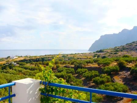 Mochlos, Sitia, Est de la Crète : Villa avec vue sur la montagne et la mer à seulement 560 mètres de la mer. La propriété est sur un terrain de 4000m2 avec des oliviers, des arbres fruitiers et de belles fleurs. La villa fait 267m2 au total. Le rez-d...