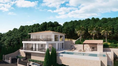 Unique new construction luxury project with breathtaking far-reaching views of the bay of Santa Ponsa, in the southwest of the sunny island. This contemporary villa is harmoniously integrated into the mountainside and offers plenty of peace and priva...