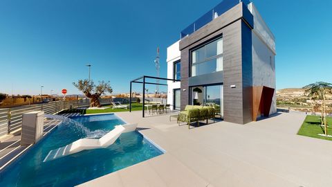 Modern exclusive detached houses located in Mutxamel, Alicante. Villas of 3 bedrooms and 3 bathrooms will be combined with a private pool and garden, highlighted by a spacious solarium at the villa's rooftop. Through wide windows the outside area wit...