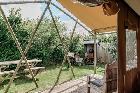 Luxury Camping in Nature’s Embrace Tucked into a peaceful dune hollow, this cozy lodge tent offers the perfect blend of rustic charm and modern comfort. With wooden furnishings, a wood-burning stove for cooking, and an inviting veranda, it’s an ideal...