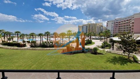 Majestic Beach Resort, Sunny Beach, first line with direct sea view. Bright one-bedroom apartment located on the 3rd floor, with an area of 84 sq. It consists of a living room with a kitchenette, a bedroom, a bathroom with a bathtub, a terrace overlo...