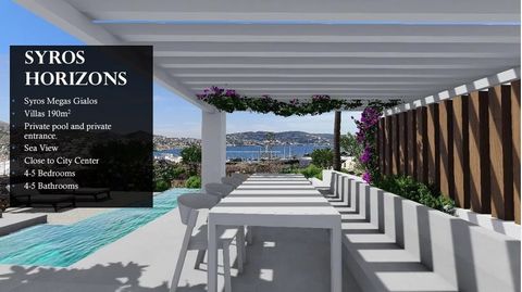 EXCLUSIVE OPPORTUNITY For Sale: Under Construction Luxury Villas in Syros Prime Features: Size: 200 sq.m. indoor, 550 sq.m. garden Levels: 3 Bedrooms/Bathrooms: 4-5 each Pool: Private, 21 sq.m. Outdoor: Private garden; terrace with Aegean view Parkin...