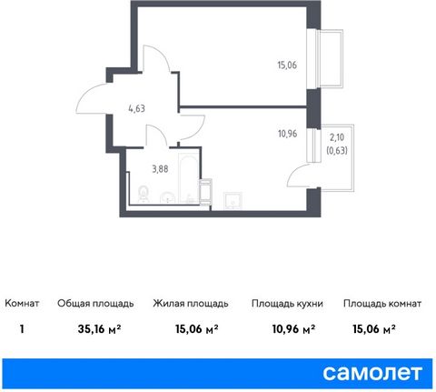 Продается 1-комн. квартира. Квартира расположена на 17 этаже 17 этажного монолитно-кирпичного дома (Корпус 6.1, Секция 1) в ЖК «Томилино Парк» от группы «Самолет». ЖК «Томилино парк» — это 19 монолитных жилых корпусов переменной этажности (от 15 до 1...