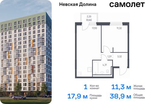 Продается 1-комн. квартира. Квартира расположена на 2 этаже 12 этажного монолитно-кирпичного дома (Корпус 1.1, Секция 3) в ЖК «Невская Долина» от группы «Самолет». «Невская Долина» - уютный квартал в скандинавском стиле рядом с набережной Невы. Наход...