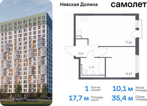 Продается 1-комн. квартира. Квартира расположена на 12 этаже 12 этажного монолитно-кирпичного дома (Корпус 1.3, Секция 3) в ЖК «Невская Долина» от группы «Самолет». «Невская Долина» - уютный квартал в скандинавском стиле рядом с набережной Невы. Нахо...