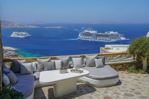 Villa for sale in Tourlos, Mykonos – 380 sq m Features: • Villa Area: 380 sq m • Plot: 1,000 sq m • Rooms: 9 Bedrooms, 9 Bathrooms, 1 WC • Residences: 2 independent residences Description: The villa is located on a sloping plot with unobstructed view...