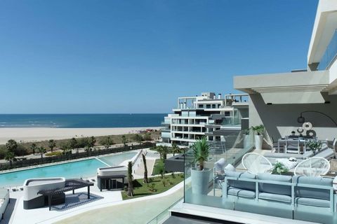 It is a private residential complex located on the very edge of the beach. A seafront location with direct access to the promenade and the sea. The complex, composed by three residential blocks, incorporates swimming pools, garden areas, and a centra...