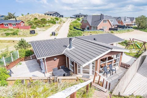 This lovely cottage is very close to Henne Strand. The cottage is surrounded by a lovely wooden terrace and with lots of hiding places. From the terrace there is a slightly steep staircase to the top of a dune, from which there is the most beautiful ...