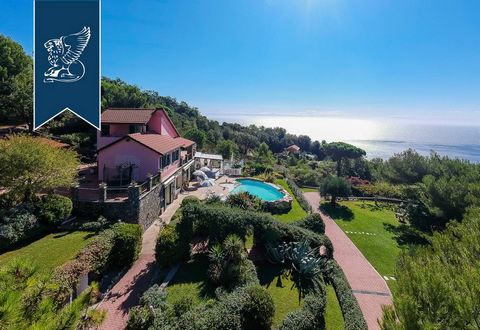 This stunning luxury villa with a pool and view over the sea is for sale on top of a hill that overlooks the Gulf of Alassio. A perfectly maintained park rich in Mediterranean plants extends for 5,000 square meters all around this prestigious estate....