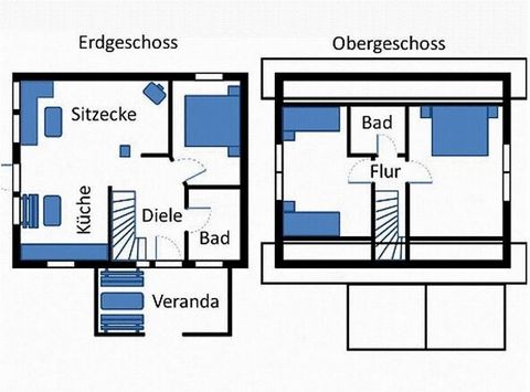 Gemütliches Holzhaus, 2-6 Pers., Erdgeschoss(ca. 65 m²) offener Wohn-/ Essbereich . 1 Schlafraum mit Doppelbett im unteren Bereich, sowie Du/WC. 2 weitere Schlafräume oben 1 Doppel und 2 mit 2 Einzelbetten, sowie ein Bad/WC mit Wanne. Voll ausgestatt...