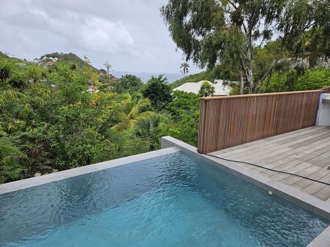 Cette villa haut de gamme est située dans le quartier de Merlette, non loin de Flamands et à quelques minutes en voiture de Saint Jean et Gustavia . La propriété offre une vue sur la mer depuis toutes les pièces de vie à l'exception d'une seule chamb...