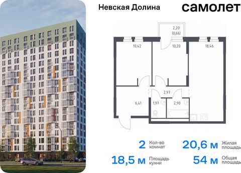 Продается 2-комн. квартира. Квартира расположена на 15 этаже 15 этажного монолитно-кирпичного дома (Корпус 1.1, Секция 2) в ЖК «Невская Долина» от группы «Самолет». «Невская Долина» - уютный квартал в скандинавском стиле рядом с набережной Невы. Нахо...