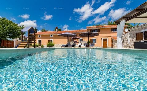 Villa con piscina in vendita, Gimino. Si trova in una posizione tranquilla e naturale, con un ampio cortile recintato, molta ombra naturale, un parco giochi per bambini e servizi privati ​​che garantiscono la privacy. La casa è divisa in due edifici,...