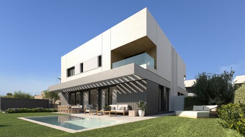 This beautiful new villa with pool is located in Puig de Ros, in the southeast of Mallorca. On the first floor of the villa there is a toilet, office, laundry room, kitchen, living and dining room, terrace with pool and garden. There is also a garage...