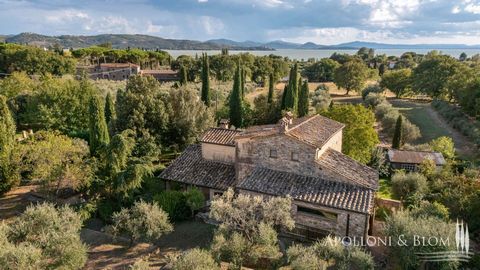 Antico casale elegantemente ristrutturato, piscina, pannelli solari, a pochi metri dalle sponde del lago, in vendita a Passignano sul Trasimeno. Circondato da giardino di 3000 mq, questo casale del 1800 conserva la sua architettura originaria in piet...