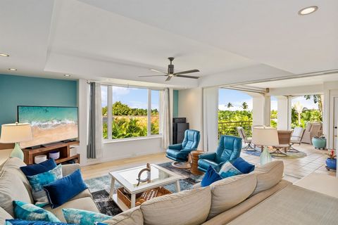 Completely remodeled a few years ago, this private and quiet ocean view unit is the largest floor plan at the Wailea Palms, with two bedrooms, two baths, and two large lanais. The third bathroom was converted into a large laundry/utility room that al...