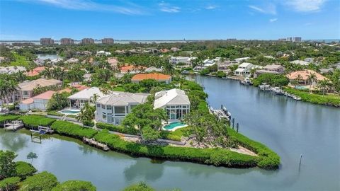 Truly a spectacular waterfront location, sitting on the point in Queens Harbour behind the gates of The Longboat Key Club impressively surrounded by 345 feet of water on Sarasota Bay! This is a dream come true for those seeking a luxurious and pictur...