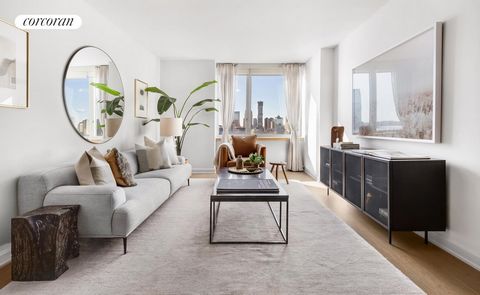 Coop with Condo Rules. Immediate occupancy. 12 months paid maintenance on contracts signed by May 31, 2024. Enjoy Hudson River views and breathtaking sunsets in this sundrenched, spacious 885 sq. ft. west-facing one-bedroom residence with home office...