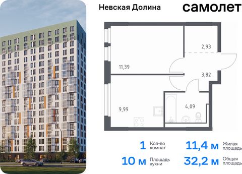 Продается 1-комн. квартира. Квартира расположена на 1 этаже 12 этажного монолитно-кирпичного дома (Корпус 1.3, Секция 3) в ЖК «Невская Долина» от группы «Самолет». «Невская Долина» - уютный квартал в скандинавском стиле рядом с набережной Невы. Наход...