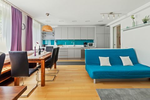 Highly functional and fully furnished our Exclusive one-bedroom apartment is the perfect choice for couples, solo and business travelers who are planning to stay in the center of Vienna for several weeks or months. Colorful interior design, soft text...