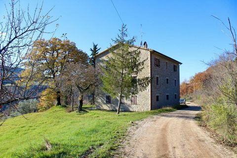 Ferme à vendre à Assise, hameau de Porziano. La ferme en pierre à vendre est située au milieu des collines verdoyantes d’Assise, dans une position panoramique. La propriété, équipée de caméras de surveillance, est divisée en 2 appartements et est idé...