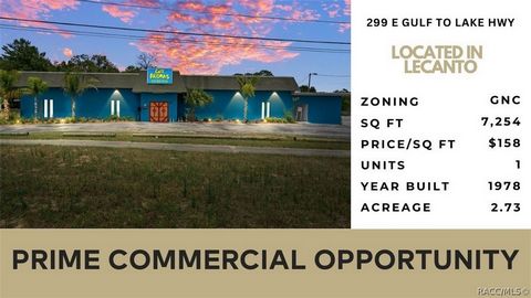 Dit onlangs gerenoveerde algemene commerciële gebouw van 7560 m², strategisch gelegen tussen Inverness en Crystal River, Florida, biedt een veelzijdige ruimte die geschikt is voor verschillende doeleinden, zoals een broederlijke club, restaurant, ker...