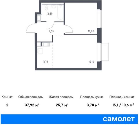 Продается 1-комн. квартира. Квартира расположена на 9 этаже 17 этажного монолитно-кирпичного дома (Корпус 6.1, Секция 2) в ЖК «Томилино Парк» от группы «Самолет». ЖК «Томилино парк» — это 19 монолитных жилых корпусов переменной этажности (от 15 до 17...