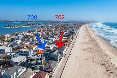 Oceanfront! Breathtaking California surf & sand lifestyle in Mission Beach! Remodeled in 2016 with 3 bedrooms & 4 baths. Modern cape code with designer touches and upgrades throughout. 180 degree ocean view. Oceanfront deck w/ hot tub, gourmet Open K...