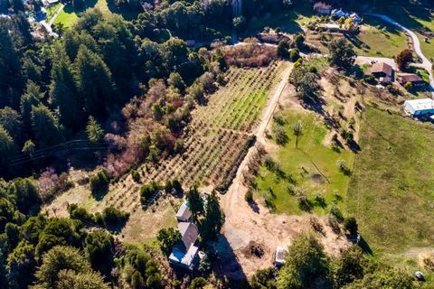 This stunning property is perched on top of the hills of Aptos. The sunny land has amazing diversity ranging from acres of apple trees, to magnificent redwoods, to wide open meadows. The single-level home is centrally located on the property and easi...