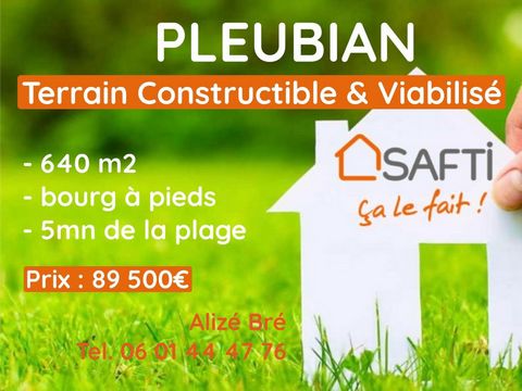Close to the village of Pleubian and its amenities and 5 minutes by car from the first beaches, in a quiet subdivision, discover this serviced plot of 640m2. Contact me for more information: Alizé Bré - Tel. 06 01 44 47 76/ Mail: alize.bre@safti.fr