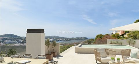 Spectacular apartment of 263 m2 located in the prestigious area of Santa Ponsa, for sale.The property has 4 bedrooms 3 bathrooms (2 of them en suite) fully equipped kitchen, terrace of 108 m2, elevator, communal garden, swimming pool.Extras: Central ...