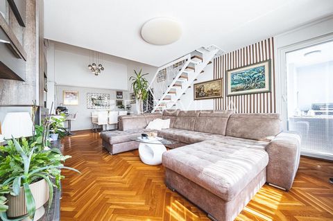 Ravnice, a spacious two-story, four bedroom apartment with an area of 129.31 m2 on the fourth floor of a well-maintained residential building with an elevator. The first floor consists of an entrance hall, a living room with a balcony, a kitchen with...