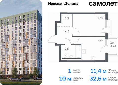 Продается 1-комн. квартира. Квартира расположена на 2 этаже 15 этажного монолитно-кирпичного дома (Корпус 1.3, Секция 2) в ЖК «Невская Долина» от группы «Самолет». «Невская Долина» - уютный квартал в скандинавском стиле рядом с набережной Невы. Наход...