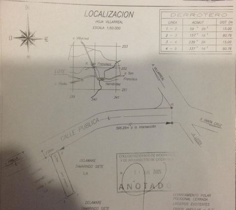 Land for sale in Hernandez - San Jose de Pinilla road. Main road, before getting to Hacienda Pinilla.  Just before getting to Hacienda Pinilla, at the intersection, to your left hand-side is this land for sale. 1200m2 / 0.29 ACRES Residential or comm...