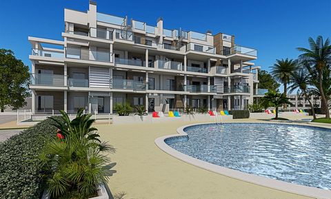 NEW BUILD 2 BEDROOM APARTMENT JUST 100 M FROM THE BEACH IN DENIA~~Newly built residential complex with 29 beautiful new flats with 2 or 3 bedrooms, 2 bathrooms, garden or solarium, optional parking area and communal swimming pool.~~The property consi...