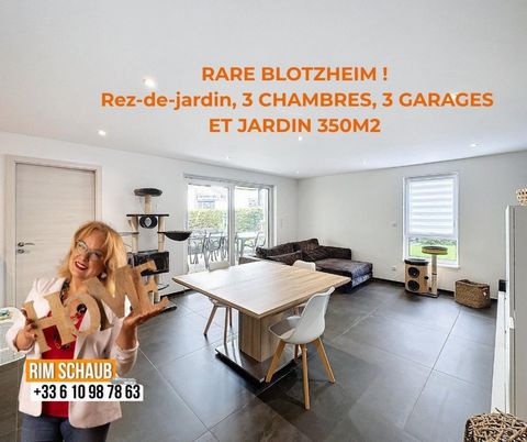 COUP DE COEUR à Blotzheim Rez-De-jardin, Appartement 5 Pièces de Standing, Construction 2020, avec Jardin Privatif 3 ares 50 et 3 garages